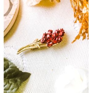 Red Floral Brooch - Gold Plated Vintage Brooch